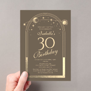 Invitations En Acrylique Céleste Mocha Oré Soleil Lune Étoiles 30e Annivers
