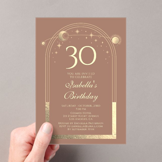 Invitations En Acrylique Celestial Mocha Gold Sun Moon Stars 30e anniversai (In situ (ordinateur de poche))