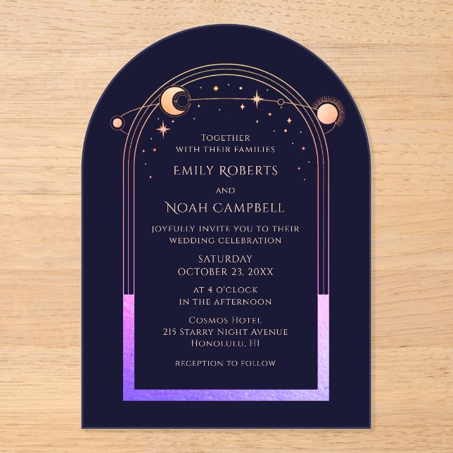 Invitations En Acrylique Celestial Rainbow Sun Star Moon Wedding (Recto)