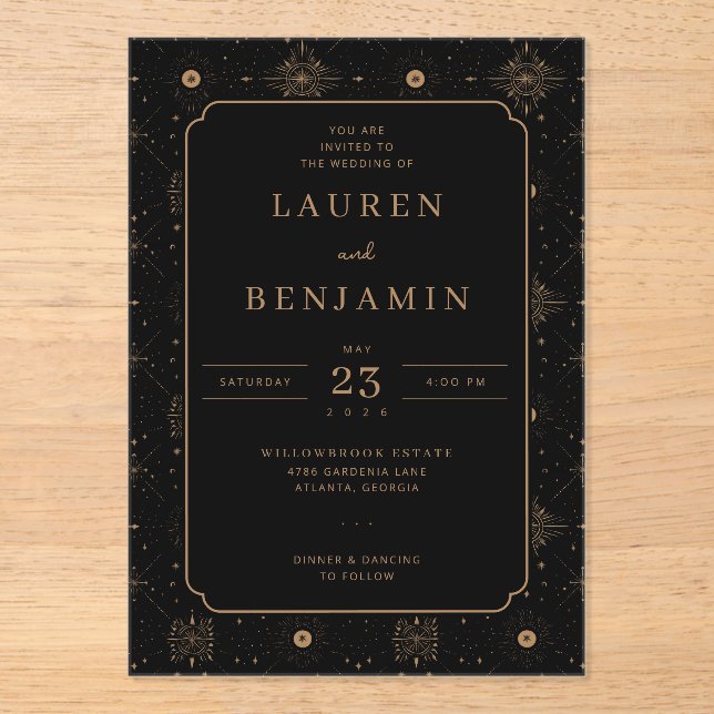 Invitations En Acrylique Celestial Romance Wedding (Recto)
