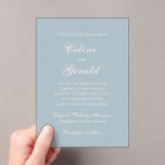 Invitations En Acrylique Celine Muted Blue Mariage élégant<br><div class="desc">Invitations de mariage classiques avec un design simple et intemporel avec un script élégant et des polices serif traditionnelles.</div>