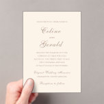 Invitations En Acrylique Celine Sandy Neutrals Mariage élégant<br><div class="desc">Invitations de mariage classiques avec un design simple et intemporel avec un script élégant et des polices serif traditionnelles.</div>