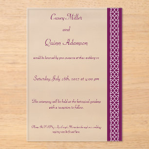 Invitations En Acrylique Celtic Weave Cœurs dans le vin Acrylic Mariage 