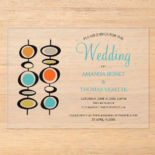 Invitations En Acrylique Cercles Abstraits Funky Mariage Mid-Siècle