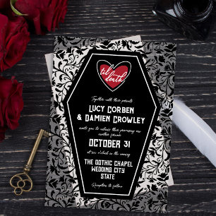 Invitations En Acrylique Cercueil noir jusqu'à la mort Cœur floral Mariage 