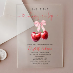 Invitations En Acrylique Cérémonie de Bébé Cerise sur le Gâteau 