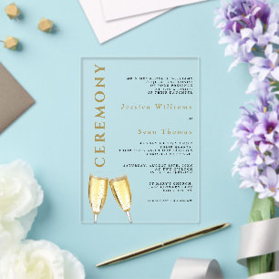 Invitations En Acrylique Cérémonie de mariage au champagne élégant en photo