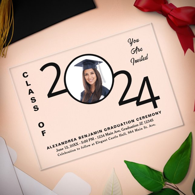 Invitations En Acrylique Cérémonie de remise des diplômes de 2024 Photo du  (2024 Class Graduation Ceremony Graduate Photo Acrylic Invitations to send to your family and friends)