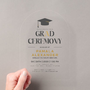 Invitations En Acrylique Cérémonie de remise des diplômes Or et Gris Typogr