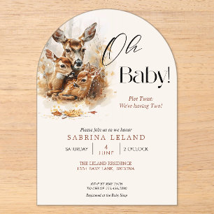 Invitations En Acrylique Cerfs et Faons Jumeaux Aquarelle Rustique