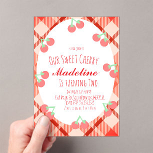 Invitations En Acrylique Cerise Dessinée à la Main Anniversaire Sucré