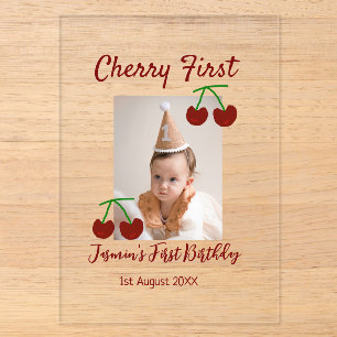 Invitations En Acrylique Cerise premier anniversaire photo enfants moderne