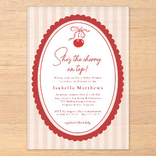Invitations En Acrylique Cerise sur le dessus Coquette à nœud rose Baby Sho