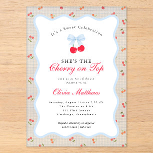 Invitations En Acrylique Cerise sur le dessus Coquette Nœud Gingham Baby Sh