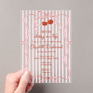 Invitations En Acrylique Cerise sur le dessus Ruban rose Classiques Rayures