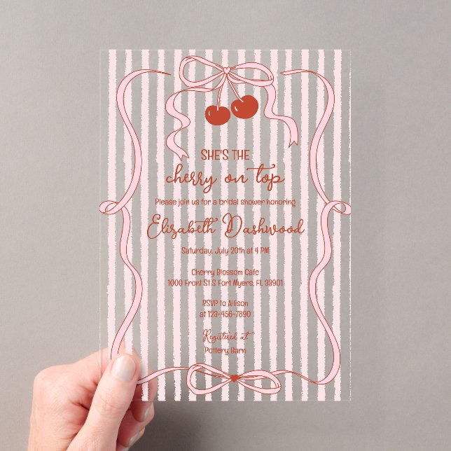Invitations En Acrylique Cerise sur le dessus Ruban rose Classiques Rayures (In situ (ordinateur de poche))