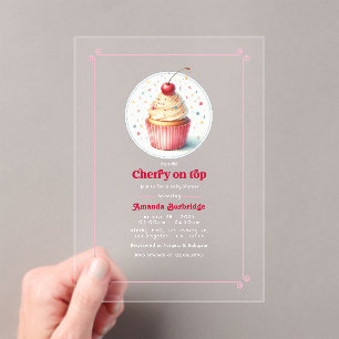 Invitations En Acrylique Cerise sur le Gâteau Baby Shower