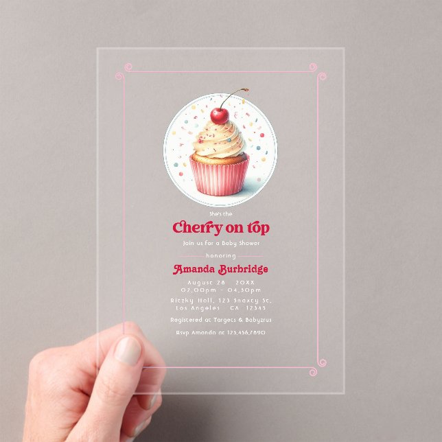 Invitations En Acrylique Cerise sur le Gâteau Baby Shower (In situ (ordinateur de poche))