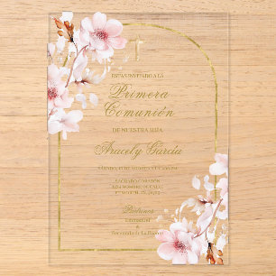 Invitations En Acrylique Cerisier en fleurs première communion