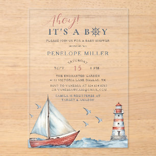 Invitations En Acrylique C'est un garçon Baby Shower aquarelle nautique