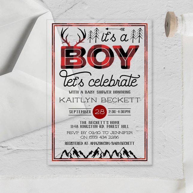 Invitations En Acrylique C'est un garçon ! Plaid rustique pour bébé bûchero (Créateur téléchargé)