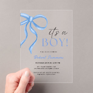 Invitations En Acrylique C'est un Ruban Bleu pour Garçon