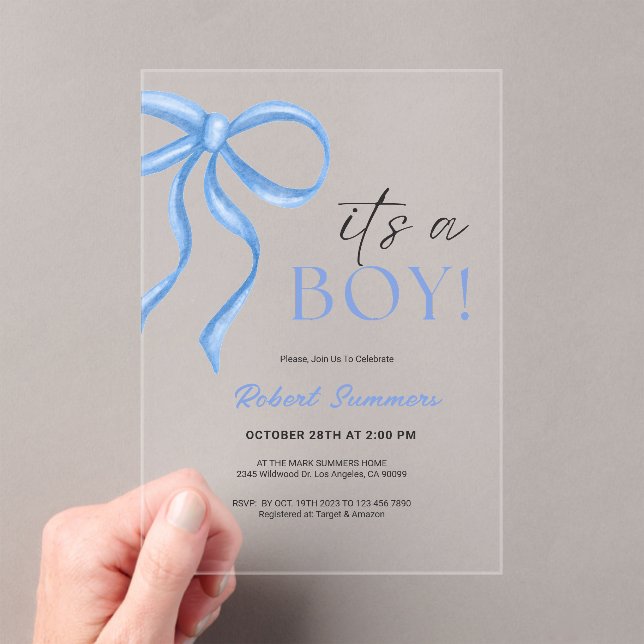 Invitations En Acrylique C'est un Ruban Bleu pour Garçon  (In situ (ordinateur de poche))