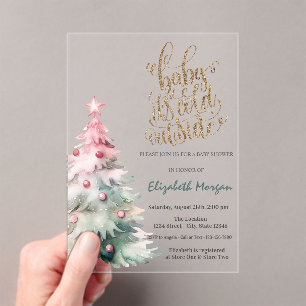 Invitations En Acrylique C'est une aquarelle d'eau froide rose sapin bébé d