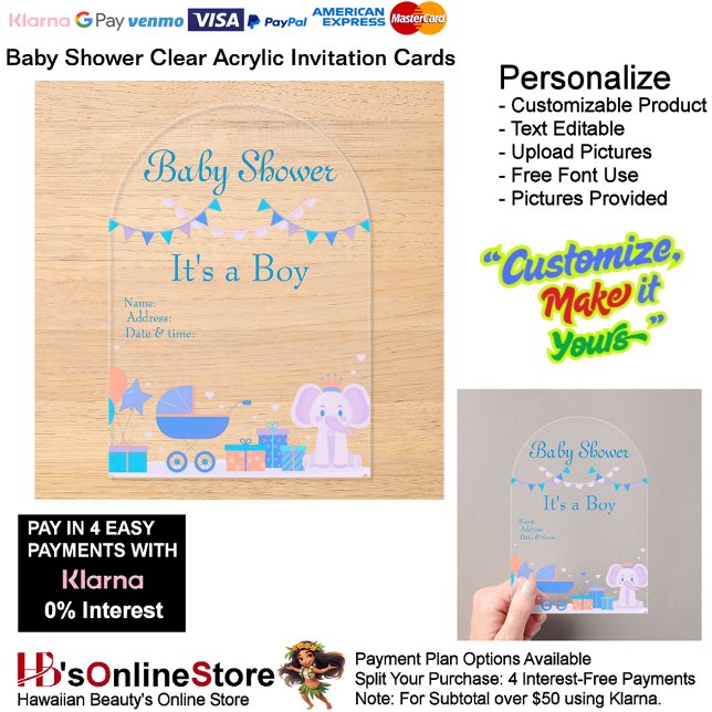 Invitations En Acrylique C'est une carte d'invitation pour une baby shower  (Boy's Baby Shower Birth Party Supplies Celebrate Clear Acrylic Invitations 18.)