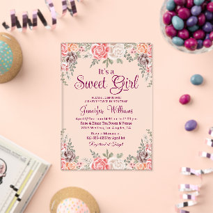 Invitations En Acrylique c'est une douce fille baby shower boho floral roug