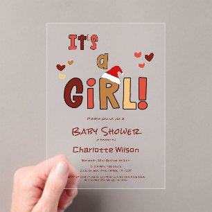 Invitations En Acrylique C'est une fille ! Chapeau de Père Noël pour bébé à