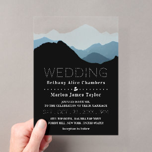 Invitations En Acrylique Chaîne de montagnes bleues, mariage rustique