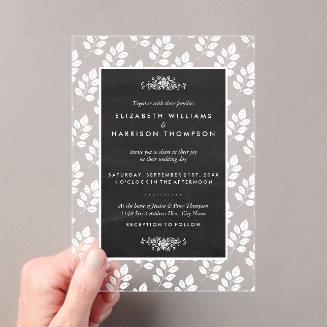 Invitations En Acrylique Chalkboard Floral Leaf Wedding (In situ (ordinateur de poche))