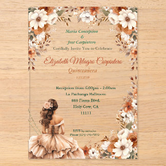 Invitations En Acrylique Champagne Beige Bohème Quinceañera