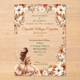 Invitations En Acrylique Champagne Beige Boho Quinceañera