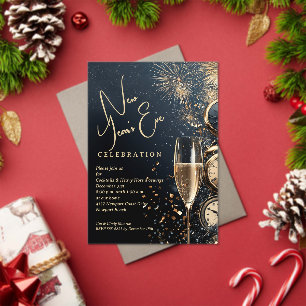 Invitations En Acrylique Champagne élégant et horloges Nouvel An