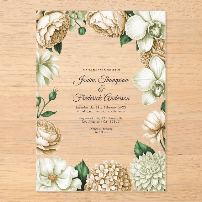 Invitations En Acrylique Champagne & Ivory Modern Botanical Wedding (Recto)