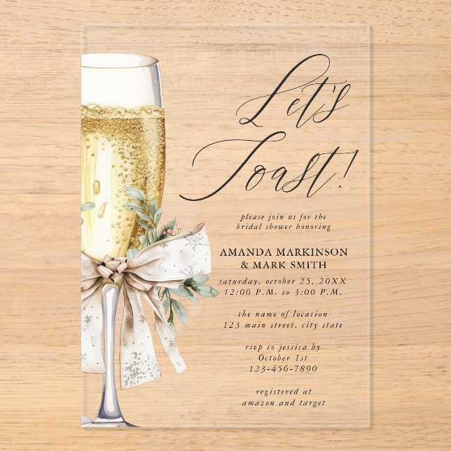 Invitations En Acrylique Champagne Let's Toast Winter Bridal Shower (Recto)