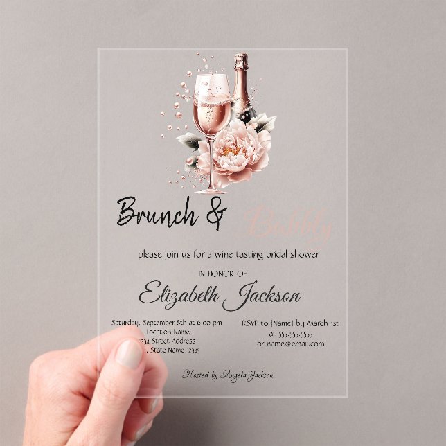 Invitations En Acrylique Champagne Pink Rose Brunch & BubblyBridal Shower   (In situ (ordinateur de poche))