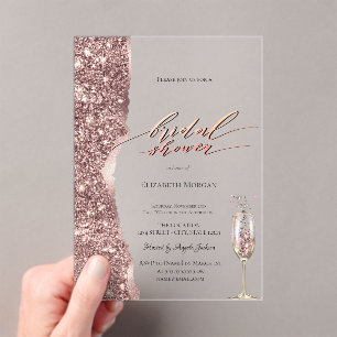 Invitations En Acrylique Champagne Script Pailleté Or Rose Élégant