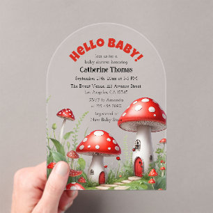 Invitations En Acrylique Champignons rouges Baby shower des bois