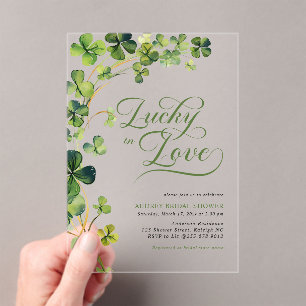 Invitations En Acrylique Chanceux en amour Bridal Shower Shamrock vert