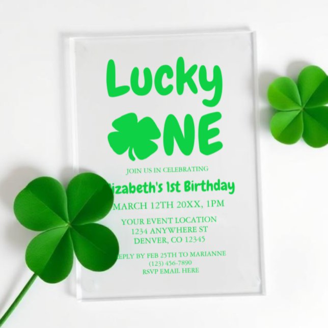 Invitations En Acrylique Chanceux pour la Saint-Patrick 1er anniversaire (Créateur téléchargé)