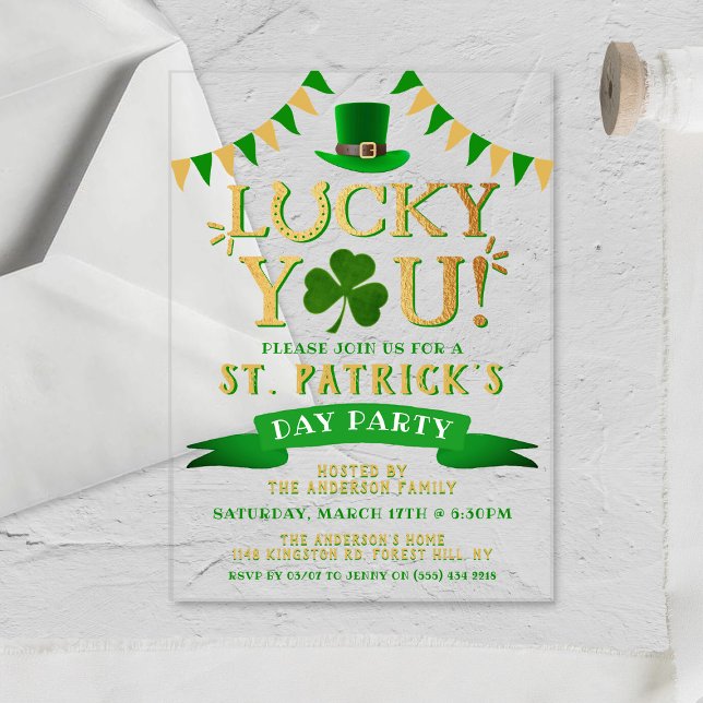 Invitations En Acrylique Chanceux vous ! Soirée de la Saint-Patrick (Créateur téléchargé)