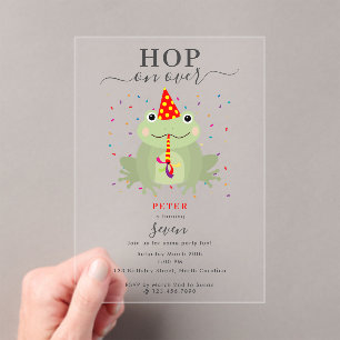 Invitations En Acrylique Chapeau de Fête de Grenouille Mignonne Sauter Vene