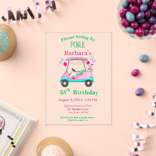 Invitations En Acrylique Chariot de Golf Élégant Prêt Pour les 55 Ans d'une