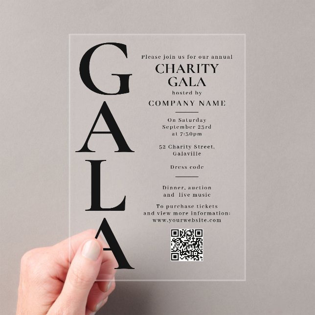 Invitations En Acrylique Charity Gala Template Fundraising Event QR Code (In situ (ordinateur de poche))