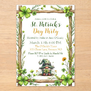 Invitations En Acrylique Charmant trèfle de printemps et gnome 