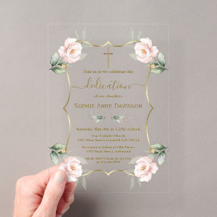 Invitations En Acrylique Charme aérien verdure rose fille florale Dédicace