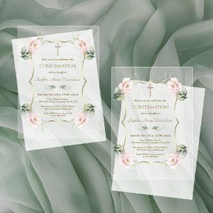 Invitations En Acrylique Charme Airy Greenery Rose Floral Confirmation